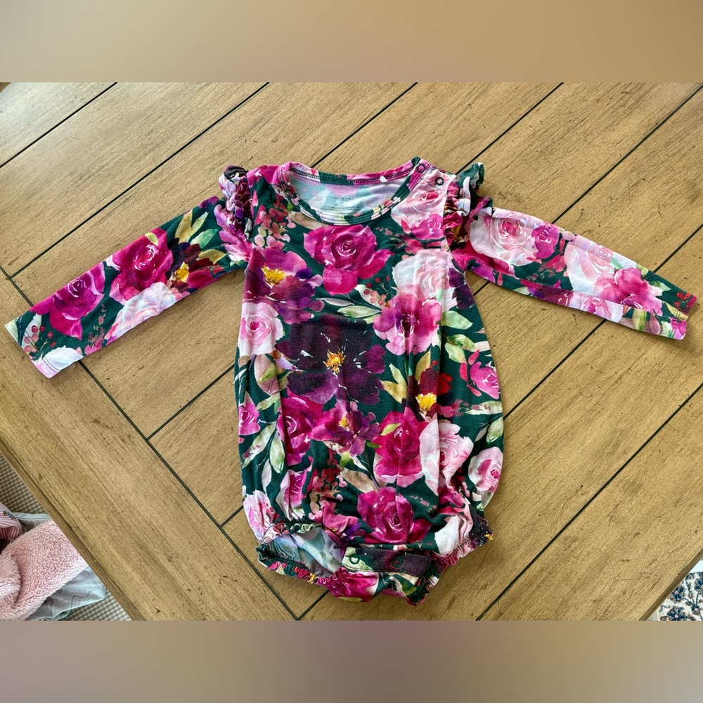 Posh Peanut Zelda Floral Long Sleeve Bubble Romper, 2T